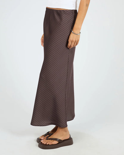 Silent Theory Eden Pinstripe Maxi Skirt - Chocolate | Women's Everyday Slim Fit Maxi Skirt