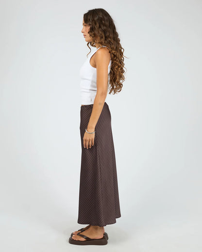 Silent Theory Eden Pinstripe Maxi Skirt - Chocolate | Women's Everyday Slim Fit Maxi Skirt