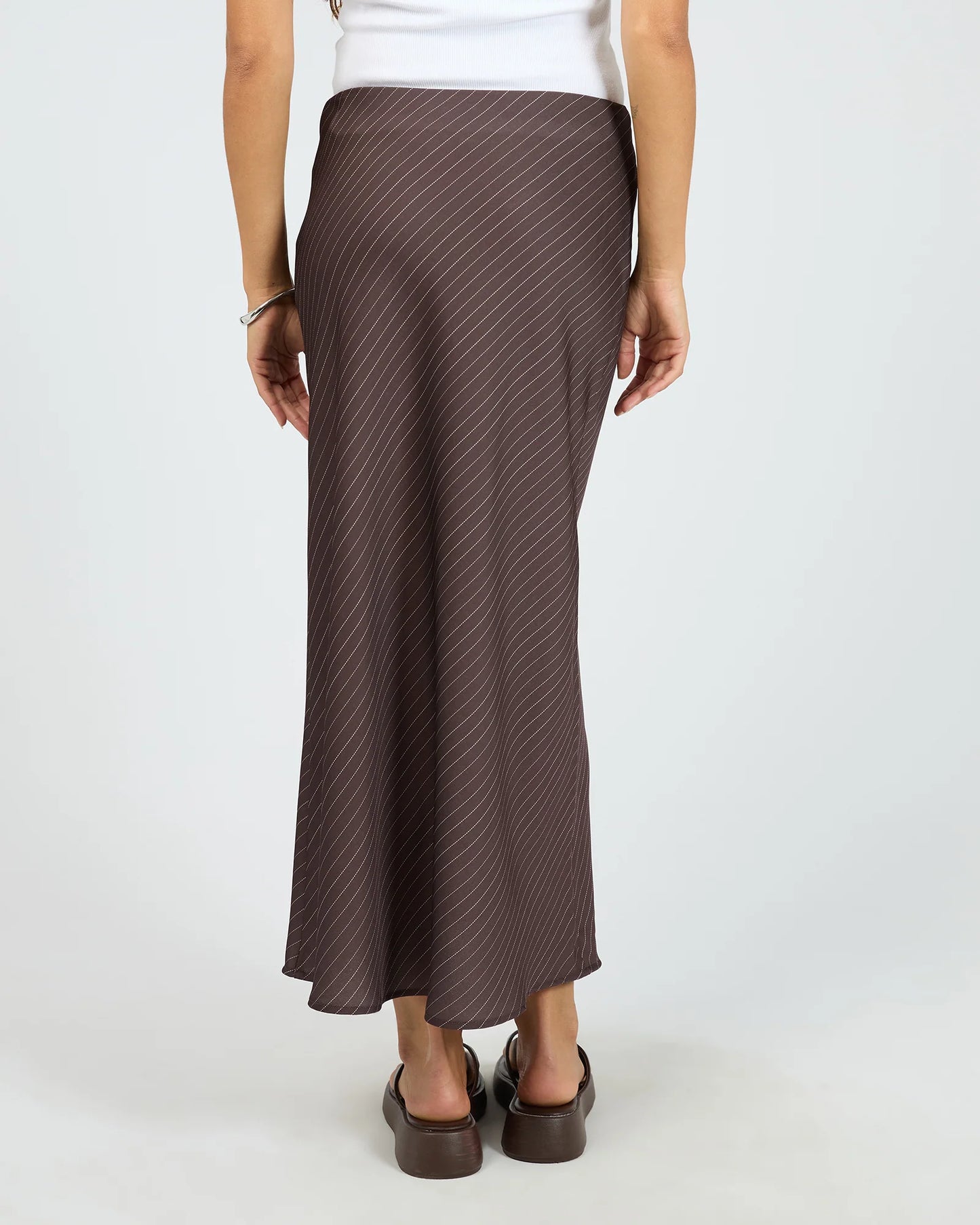Silent Theory Eden Pinstripe Maxi Skirt - Chocolate | Women's Everyday Slim Fit Maxi Skirt