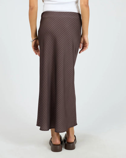 Silent Theory Eden Pinstripe Maxi Skirt - Chocolate | Women's Everyday Slim Fit Maxi Skirt