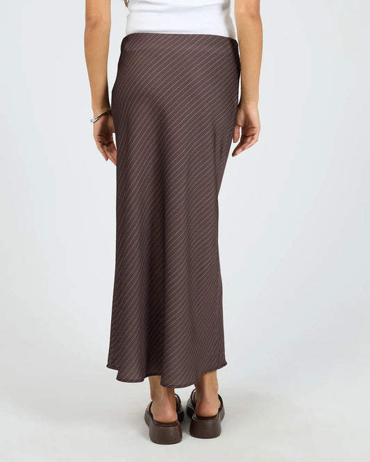 Silent Theory Eden Pinstripe Maxi Skirt - Chocolate | Women's Everyday Slim Fit Maxi Skirt