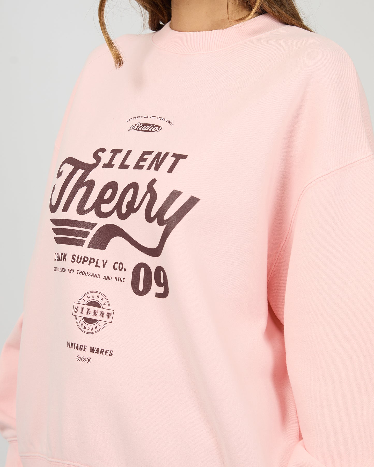 Silent Theory Emblem Crew - Pink | Women's Oversized Cotton Fleece Sweatshirt