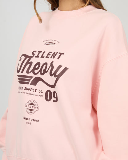 Silent Theory Emblem Crew - Pink | Women's Oversized Cotton Fleece Sweatshirt