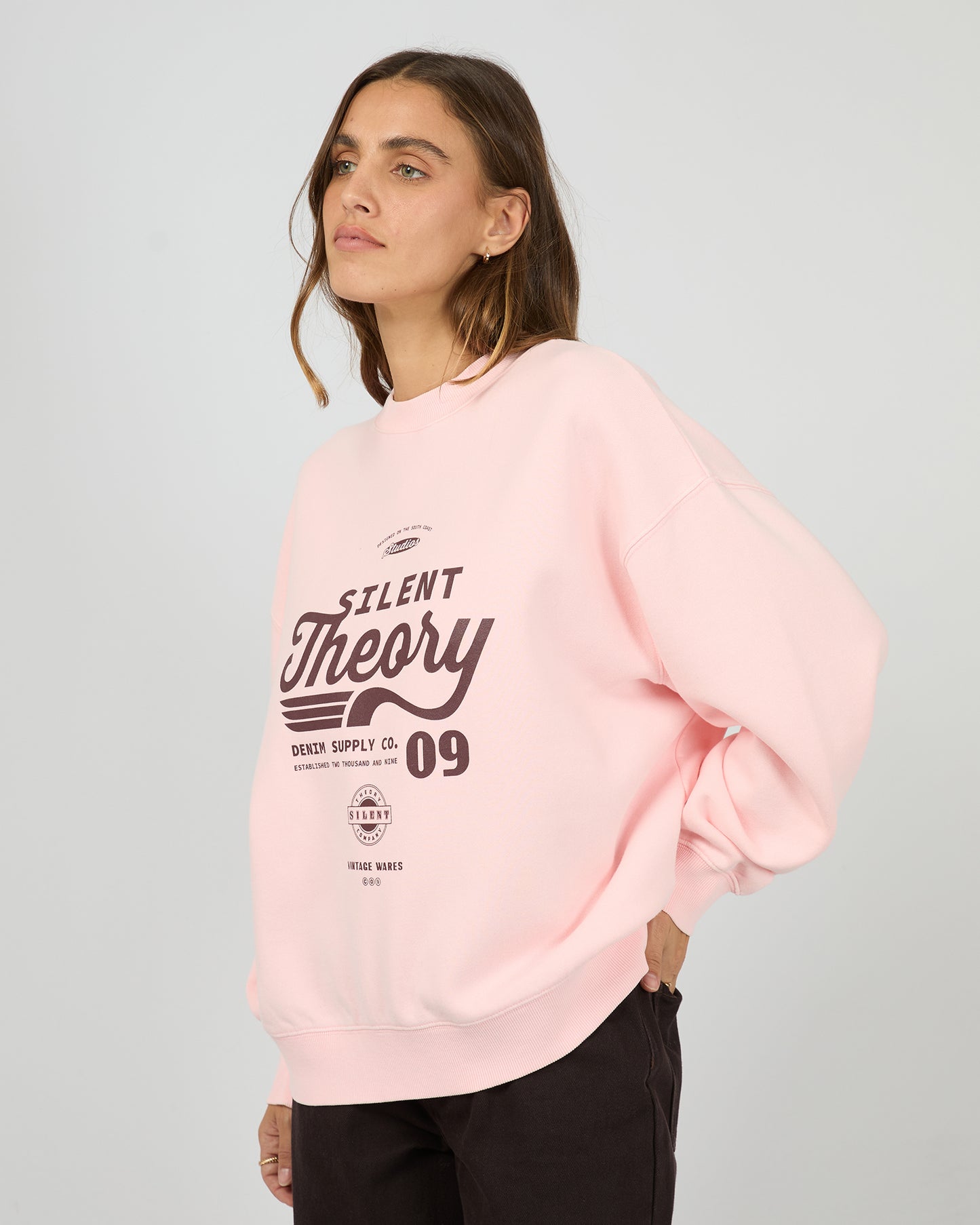 Silent Theory Emblem Crew - Pink | Women's Oversized Cotton Fleece Sweatshirt