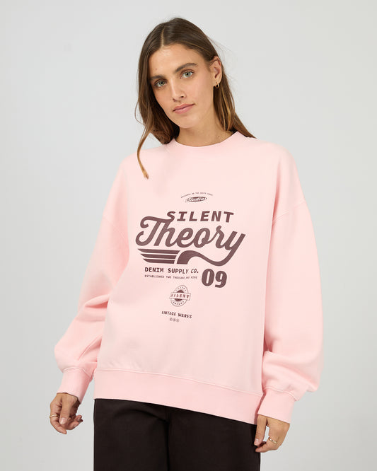 Silent Theory Emblem Crew - Pink | Women's Oversized Cotton Fleece Sweatshirt