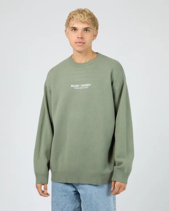 Men’s Silent Theory Essential Knit in Eucalyptus — relaxed fit crew

