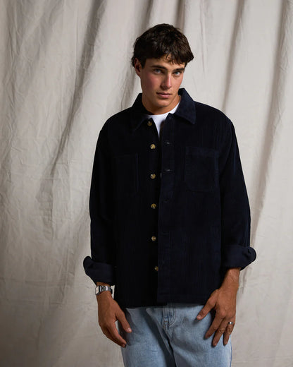 Silent Theory Jameson Cord Shirt - Navy | Men's Cotton Corduroy Button-Up Shirt
