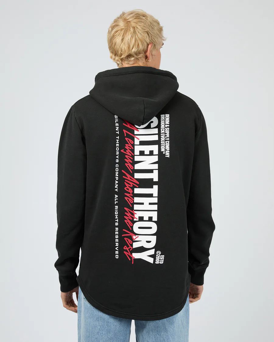 Silent Theory League Scoop Hoodie - Washed Black | Men's Slim Fit Fleece Hoodie