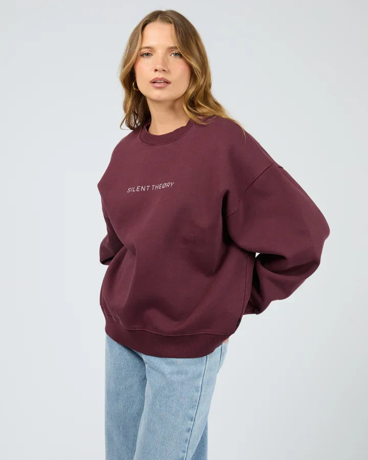 Silent Theory Logo Crew - Cherry | Women's Soft Fleece Oversized Sweatshirt