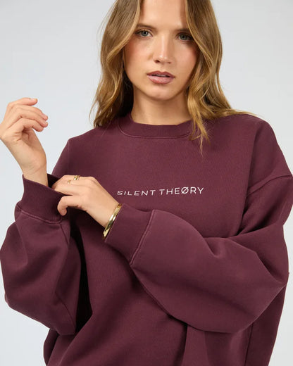 Silent Theory Logo Crew - Cherry | Women's Soft Fleece Oversized Sweatshirt
