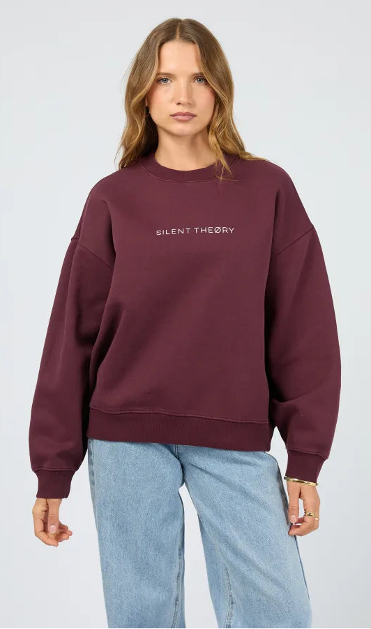 Silent Theory Logo Crew - Cherry | Women's Soft Fleece Oversized Sweatshirt