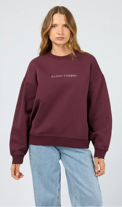 Silent Theory Logo Crew - Cherry | Women's Soft Fleece Oversized Sweatshirt