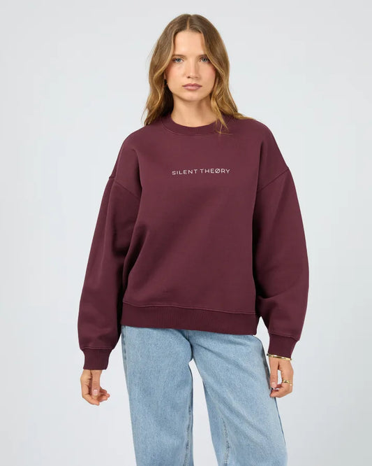 Silent Theory Logo Crew - Cherry | Women's Soft Fleece Oversized Sweatshirt