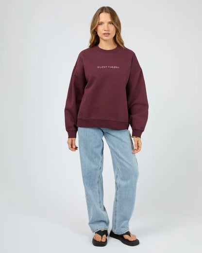 Silent Theory Logo Crew - Cherry | Women's Soft Fleece Oversized Sweatshirt