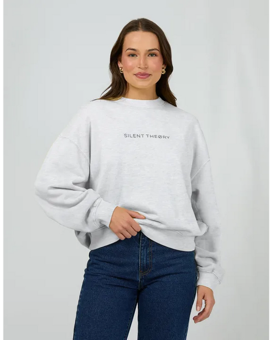 Silent Theory Logo Crew - Snow Marle | Women's Soft Fleece Oversized Sweatshirt