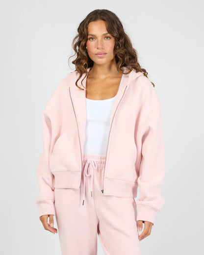 Silent Theory Luxe Zip Thru Hoodie - Pale Pink | Women's Cotton Fleece Zip Hoodie