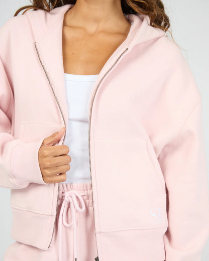 Silent Theory Luxe Zip Thru Hoodie - Pale Pink | Women's Cotton Fleece Zip Hoodie