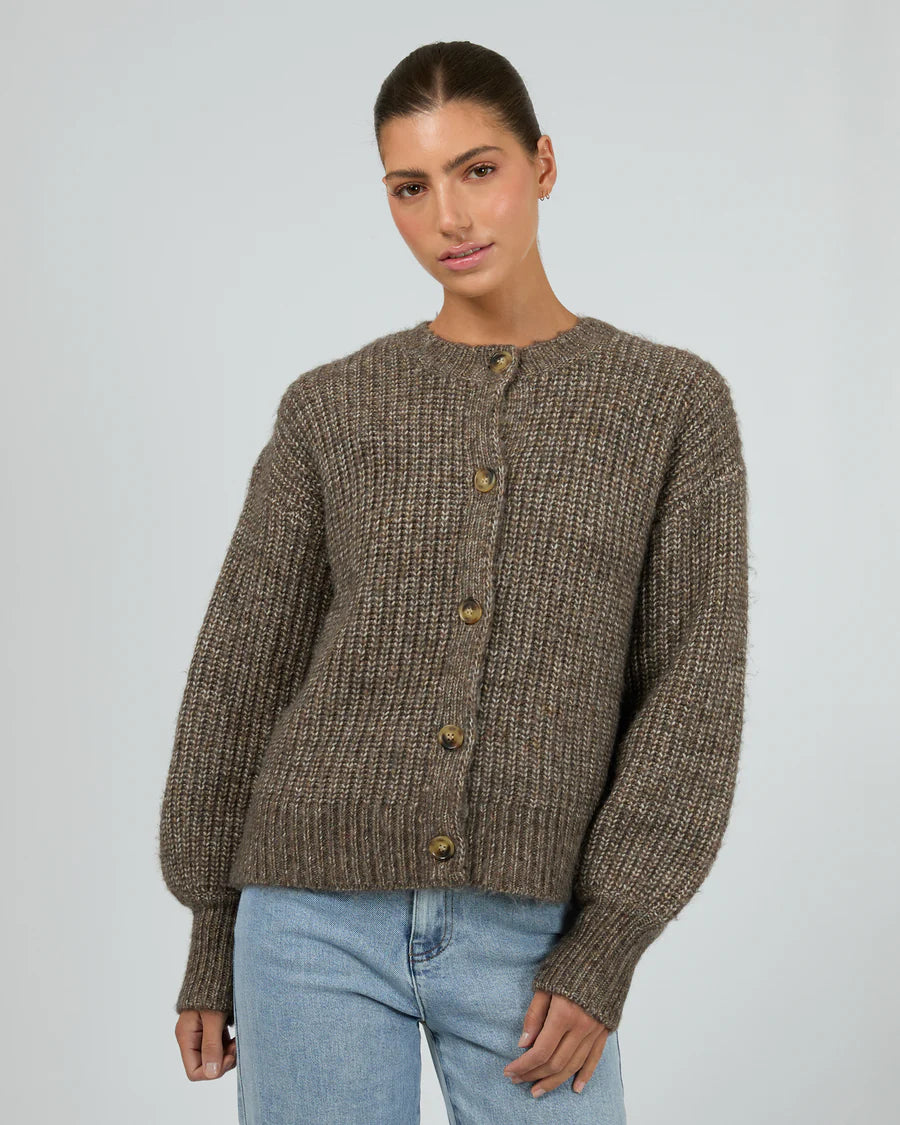 Silent Theory Mari Knit Cardigan - Brown | Women's Soft Relaxed Fit Button Cardigan