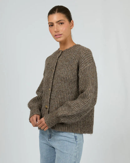 Silent Theory Mari Knit Cardigan - Brown | Women's Soft Relaxed Fit Button Cardigan