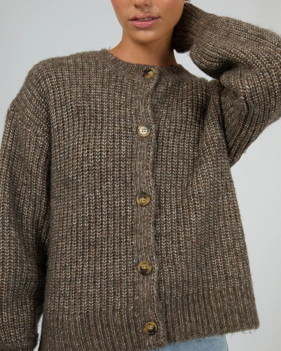 Silent Theory Mari Knit Cardigan - Brown | Women's Soft Relaxed Fit Button Cardigan