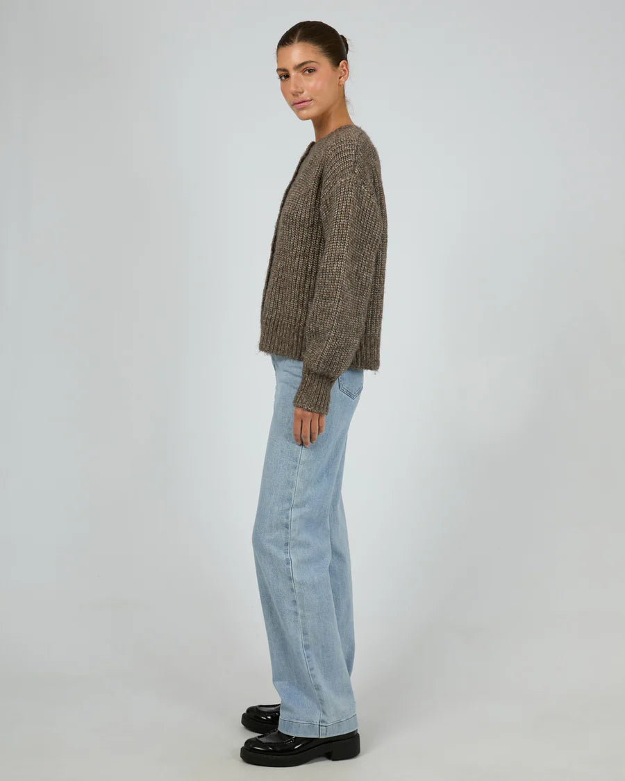 Silent Theory Mari Knit Cardigan - Brown | Women's Soft Relaxed Fit Button Cardigan