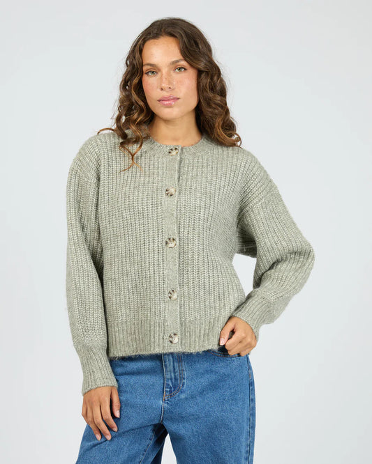 Silent Theory Mari Knit Cardigan - Khaki | Women's Soft Relaxed Fit Button Cardigan
