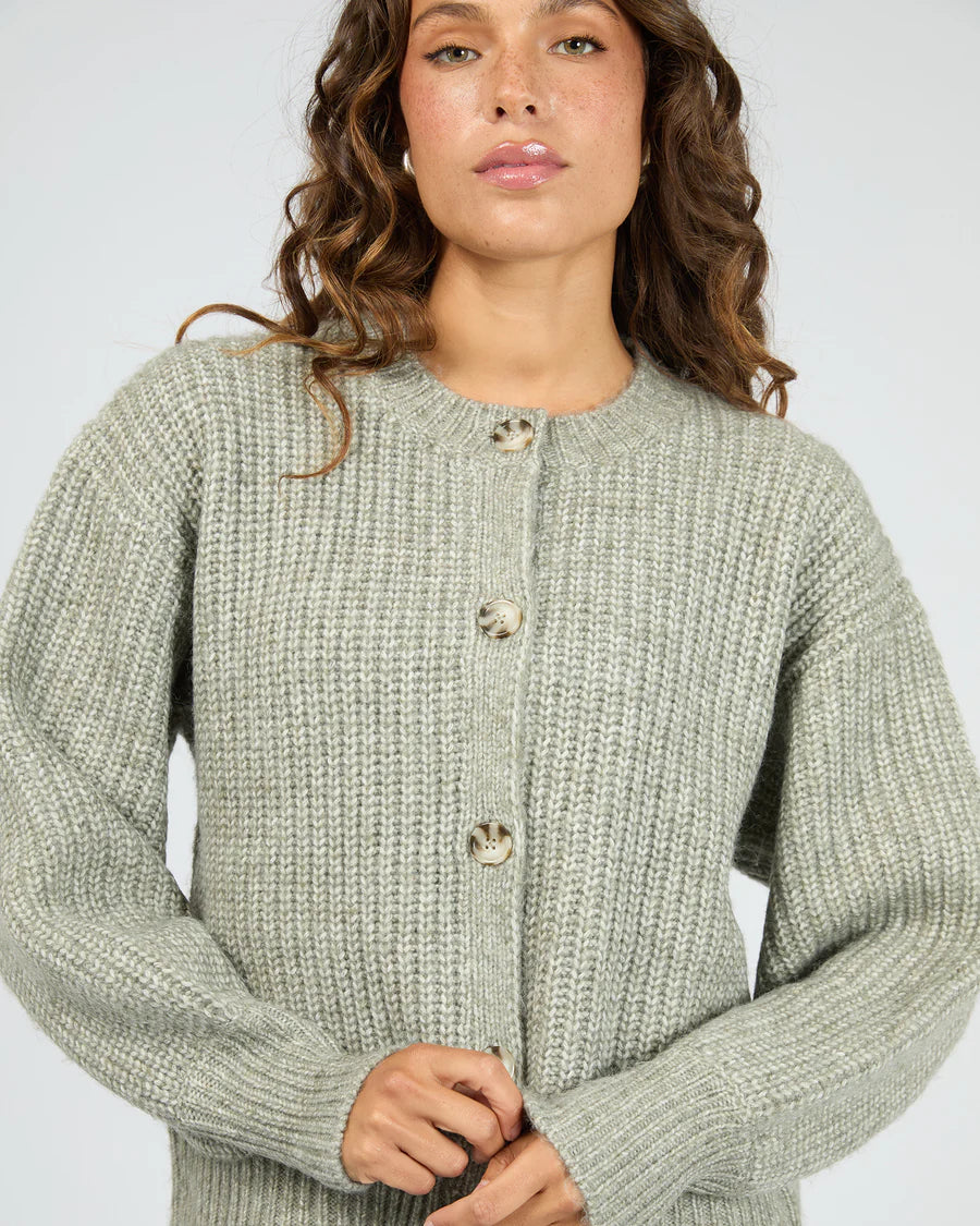 Silent Theory Mari Knit Cardigan - Khaki | Women's Soft Relaxed Fit Button Cardigan