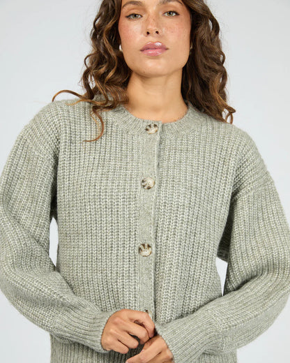Silent Theory Mari Knit Cardigan - Khaki | Women's Soft Relaxed Fit Button Cardigan