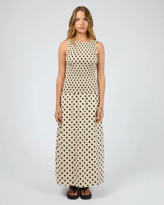 Silent Theory Nieve Maxi Dress in Natural with polka‑dot print