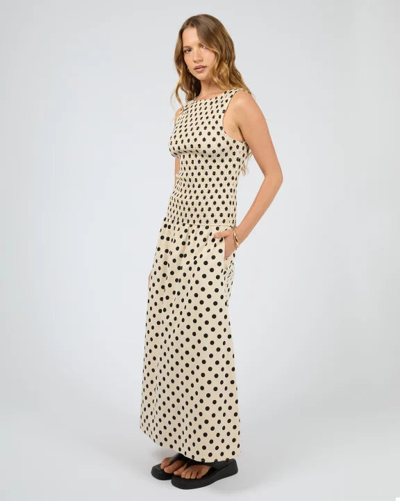 Model wearing Silent Theory Nieve Maxi Dress — winter layering