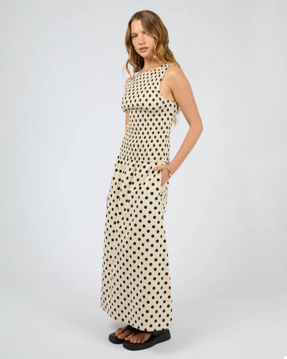 Model wearing Silent Theory Nieve Maxi Dress — winter layering