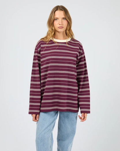 Silent Theory Stripe Long Sleeve Tee - Cherry | Women's Cotton Stripe Top