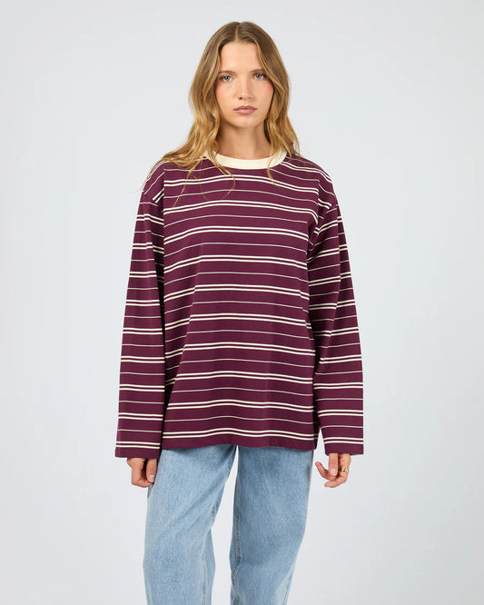 Silent Theory Stripe Long Sleeve Tee - Cherry | Women's Cotton Stripe Top