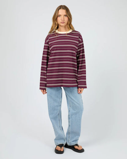 Silent Theory Stripe Long Sleeve Tee - Cherry | Women's Cotton Stripe Top