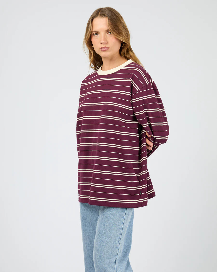 Silent Theory Stripe Long Sleeve Tee - Cherry | Women's Cotton Stripe Top