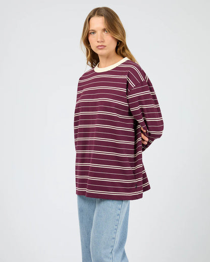 Silent Theory Stripe Long Sleeve Tee - Cherry | Women's Cotton Stripe Top