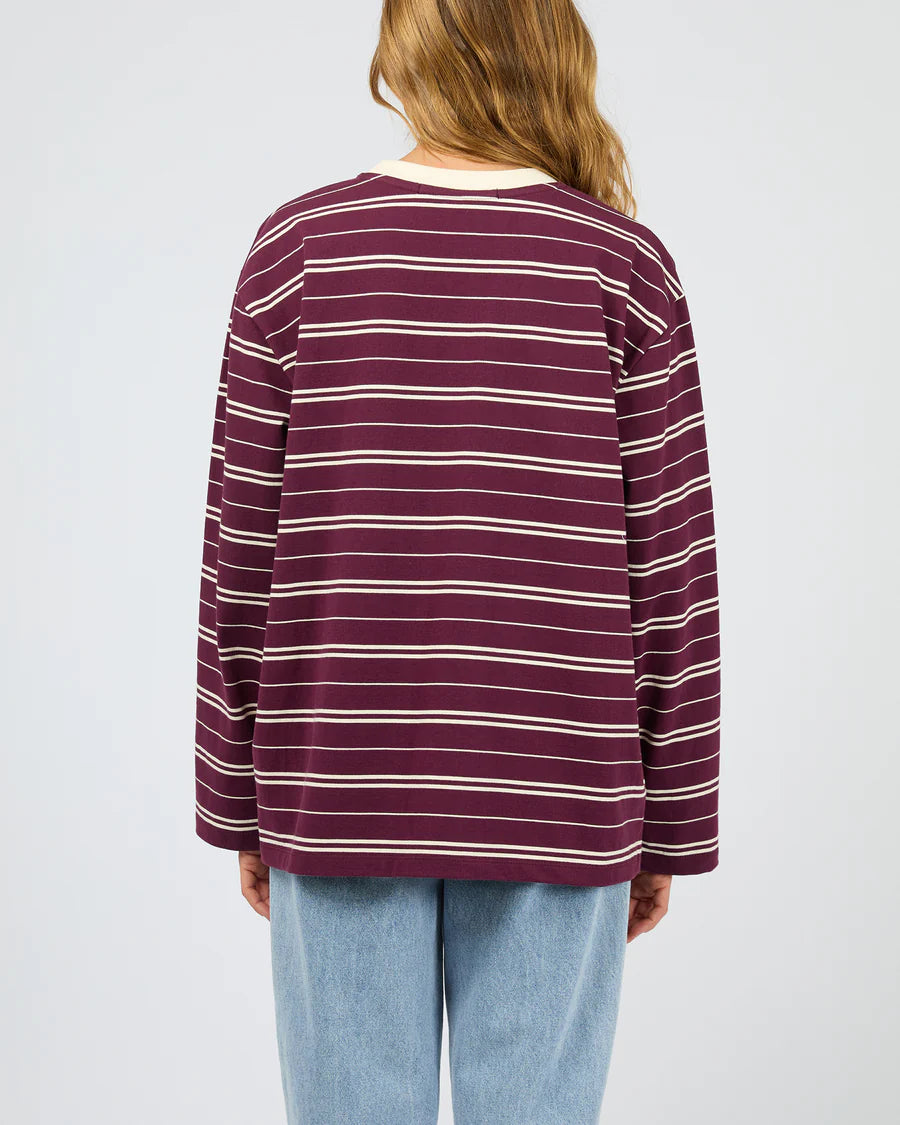Silent Theory Stripe Long Sleeve Tee - Cherry | Women's Cotton Stripe Top