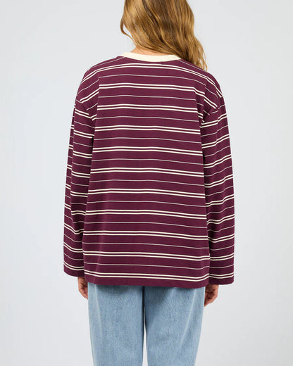 Silent Theory Stripe Long Sleeve Tee - Cherry | Women's Cotton Stripe Top