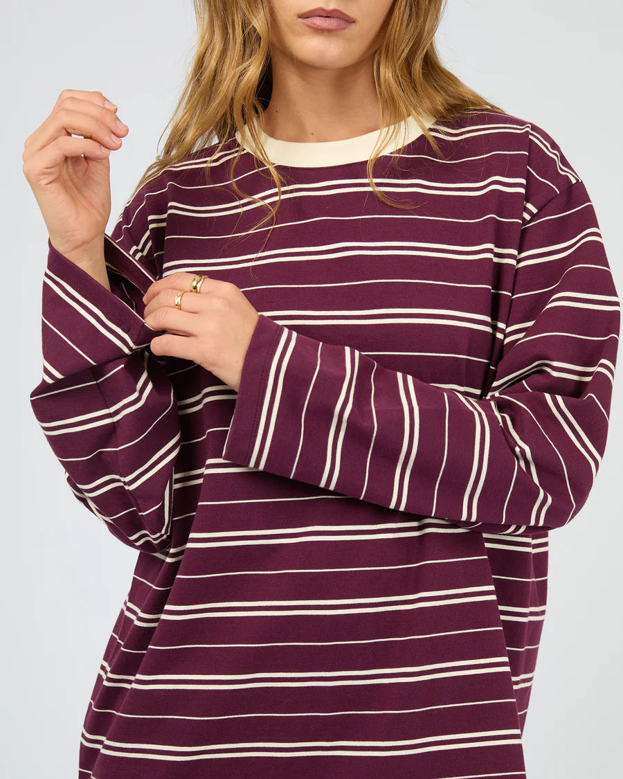 Silent Theory Stripe Long Sleeve Tee - Cherry | Women's Cotton Stripe Top