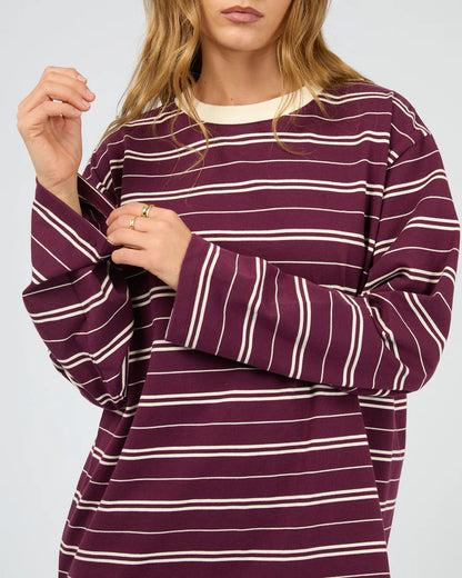 Silent Theory Stripe Long Sleeve Tee - Cherry | Women's Cotton Stripe Top