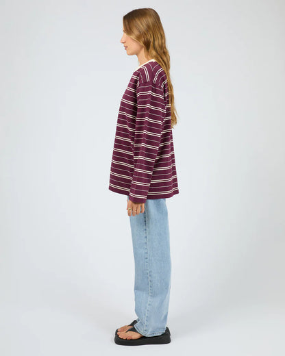 Silent Theory Stripe Long Sleeve Tee - Cherry | Women's Cotton Stripe Top