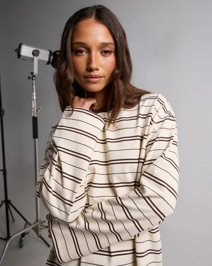 Silent Theory Stripe Long Sleeve Tee - Chocolate | Women's Cotton Stripe Top