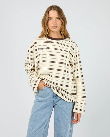 Silent Theory Stripe Long Sleeve Tee - Chocolate | Women's Cotton Stripe Top