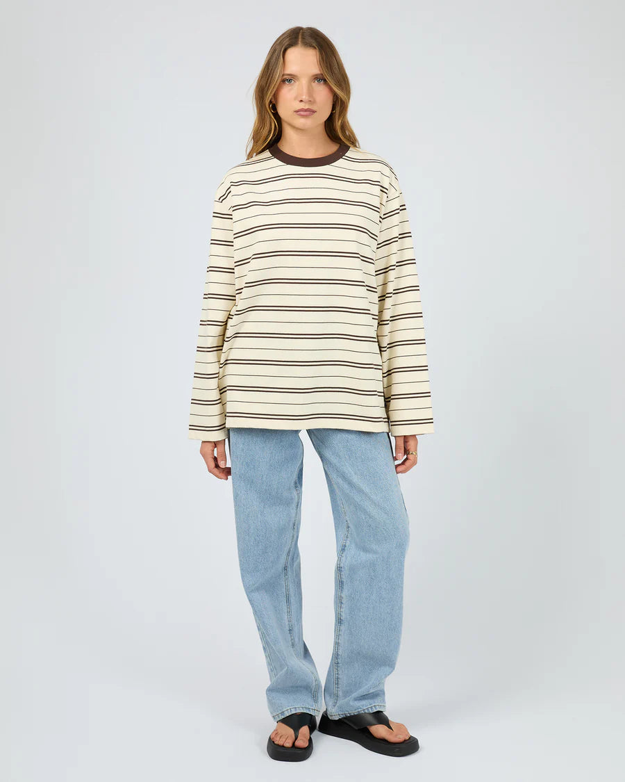 Silent Theory Stripe Long Sleeve Tee - Chocolate | Women's Cotton Stripe Top