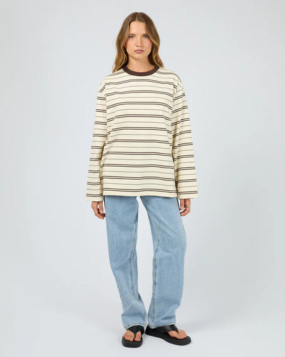 Silent Theory Stripe Long Sleeve Tee - Chocolate | Women's Cotton Stripe Top