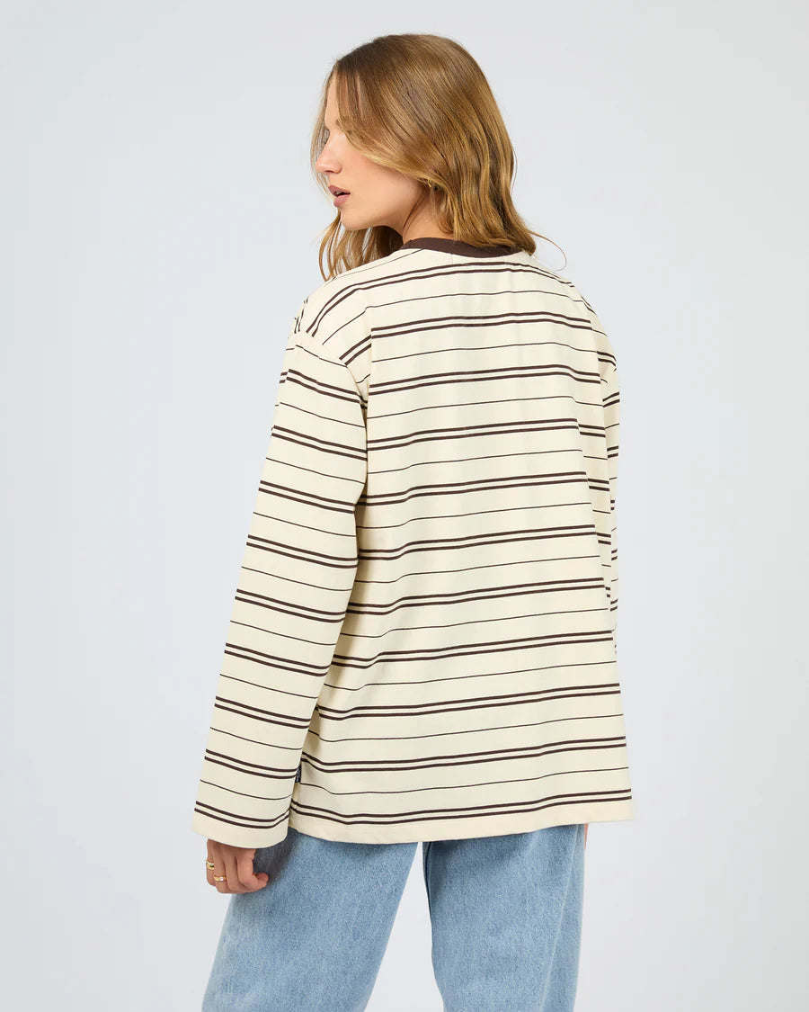 Silent Theory Stripe Long Sleeve Tee - Chocolate | Women's Cotton Stripe Top