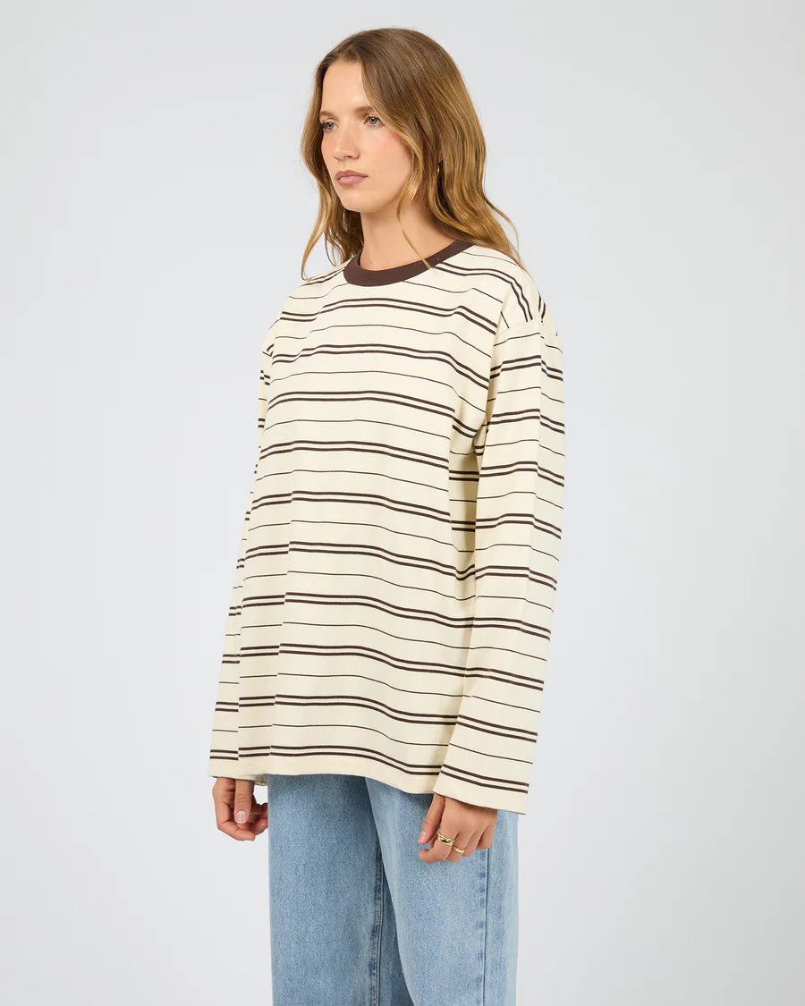 Silent Theory Stripe Long Sleeve Tee - Chocolate | Women's Cotton Stripe Top