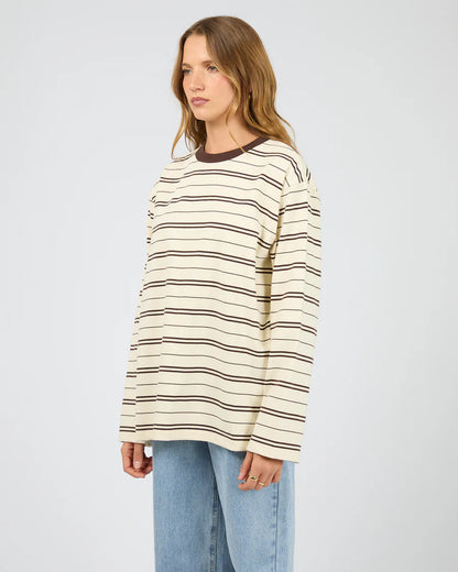 Silent Theory Stripe Long Sleeve Tee - Chocolate | Women's Cotton Stripe Top
