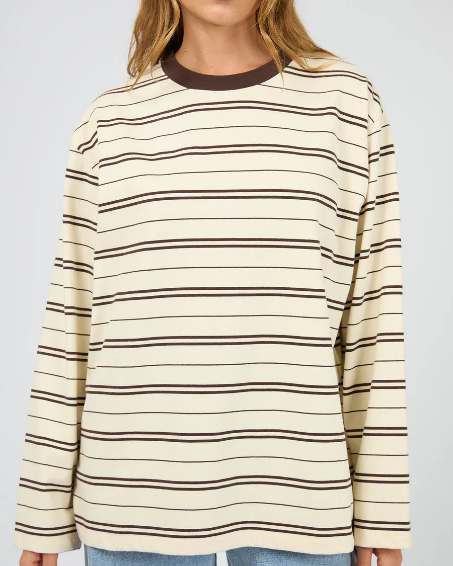 Silent Theory Stripe Long Sleeve Tee - Chocolate | Women's Cotton Stripe Top