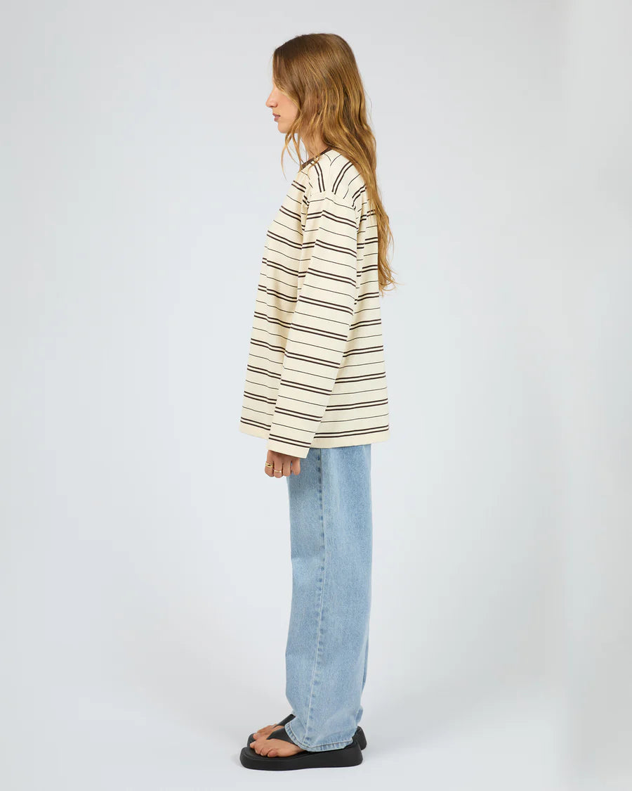 Silent Theory Stripe Long Sleeve Tee - Chocolate | Women's Cotton Stripe Top